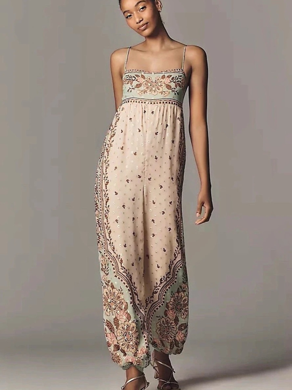 FARM Rio x Anthropologie Bubble Jumpsuit Floral Pink & Green